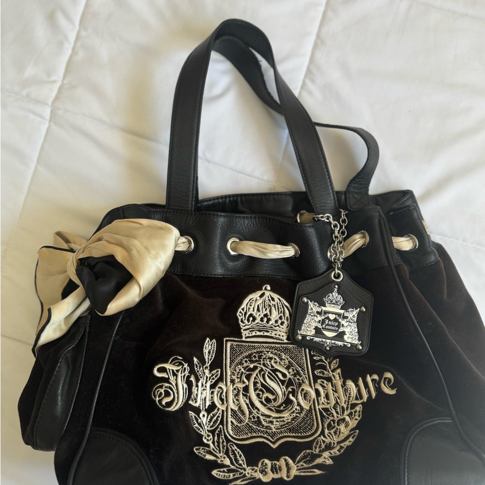 Juicy Couture Black and Cream Tote with Ornate Design